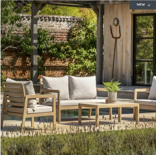 Kenton Garden Furniture Lounge Set, Natural Acadia Wood, Grey Cushions
