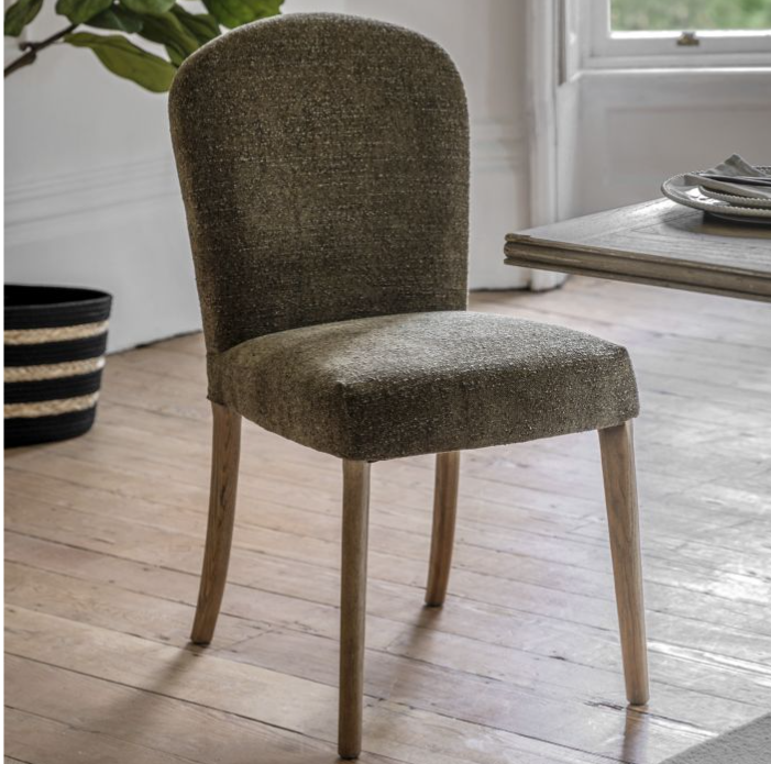 Thorton Dining Chair In Moss Green Fabric With Oak Legs - Set Of 2
