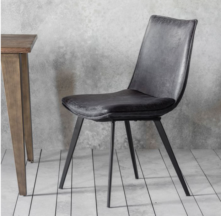 Christchurch Grey Leather Dining Chairs With Metal Legs - Set of 2