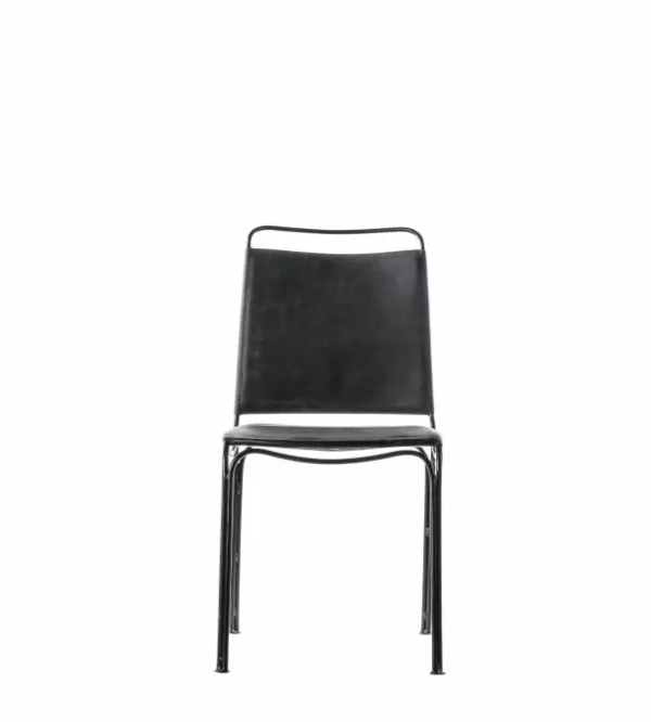 Pelham Dining Chair, Black Leather, Black Metal Frame - S/2
