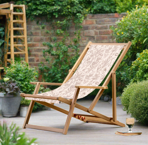 Renzo Outdoor Deck Chair, Clay Flora, Natural Wood