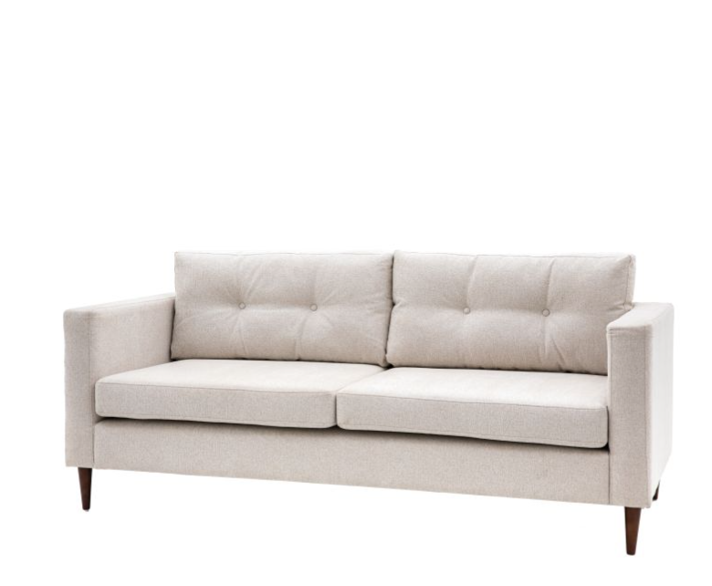 Devon 3 Seater Sofa, Cream Fabric, Block Arms, Tapered Wooden Feet