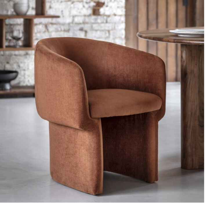 Finsbury Curved Tub Dining Chair In A Smooth Rust Fabric