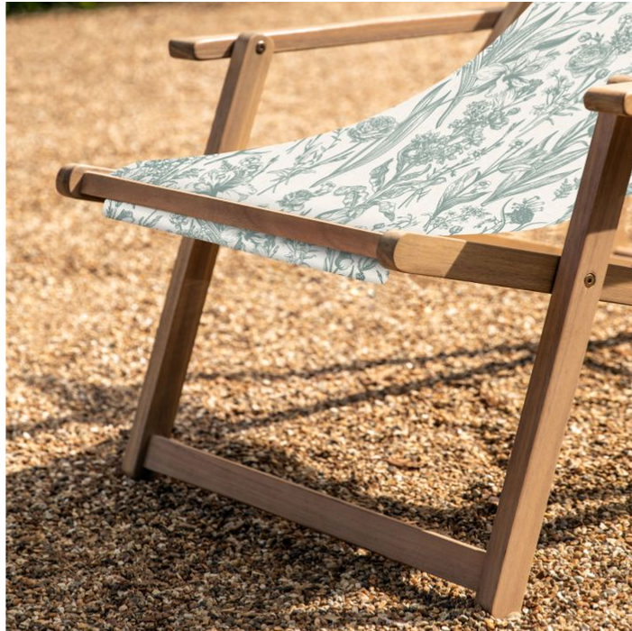 Renzo Outdoor Deck Chair, Verde Flora, Natural Wood Frame