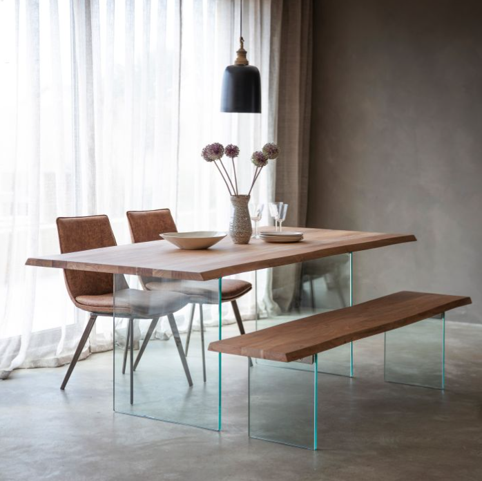 Kyoto Rectangle Dining Table, Natural Acadia Wood & Glass - Small
