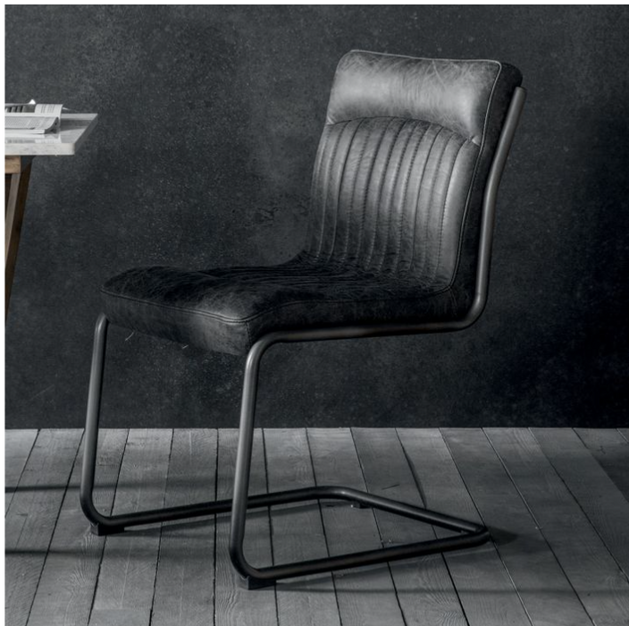 Naples Dining Chair With Black Leather & Black Iron Frame