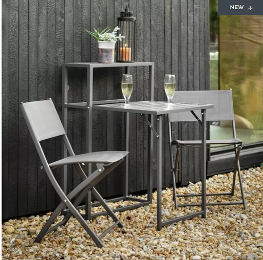 Oslo Garden Furniture Balcony Bistro Set, Grey, Metal