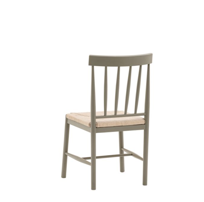 Stockton Farmhouse Dining Chair In Beige Wood & Woven Rope Seat - Set Of 2