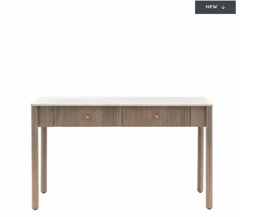 Ravenna 2 Drawer Console Table, White Marble, Natural Mango Wood