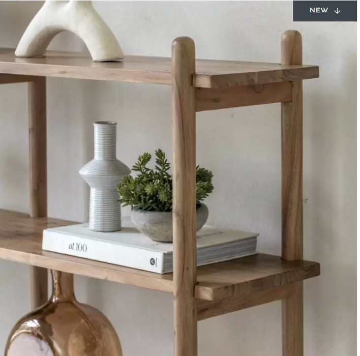Hanako Floor Shelf, Display Unit, Natural Acadia Wooden Frame, Open Shelf