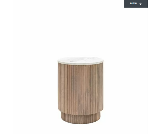 Ravenna Side Table, White Marble, Natural Mango Wood, Due back In 14/04/2024