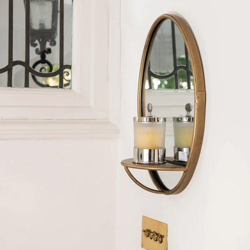 Marlow Wall Mirror, Brass Iron, Shelf 