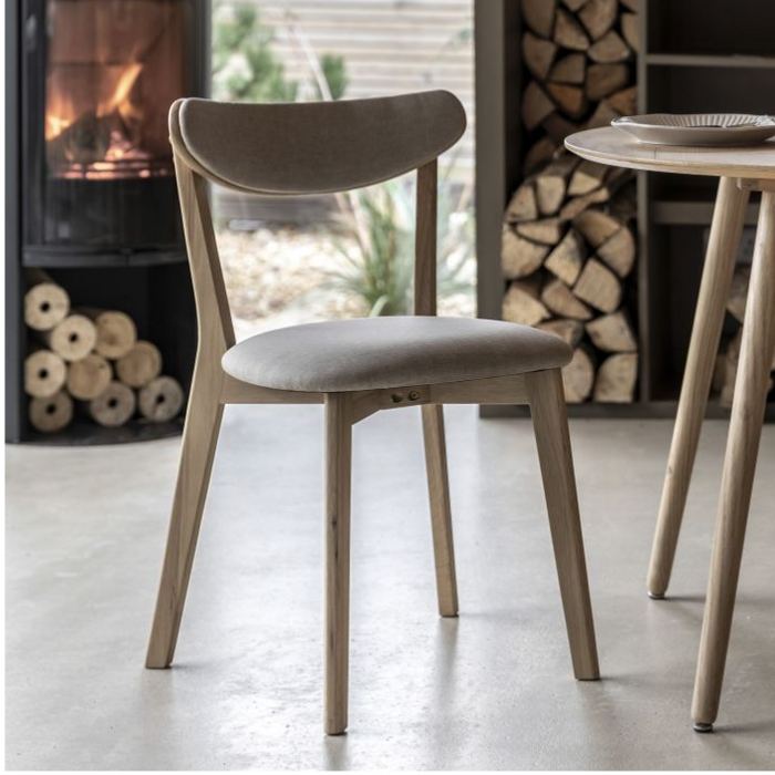 Berkeley Dining Chair In Natural Oak & Beige Fabric - Set of 2