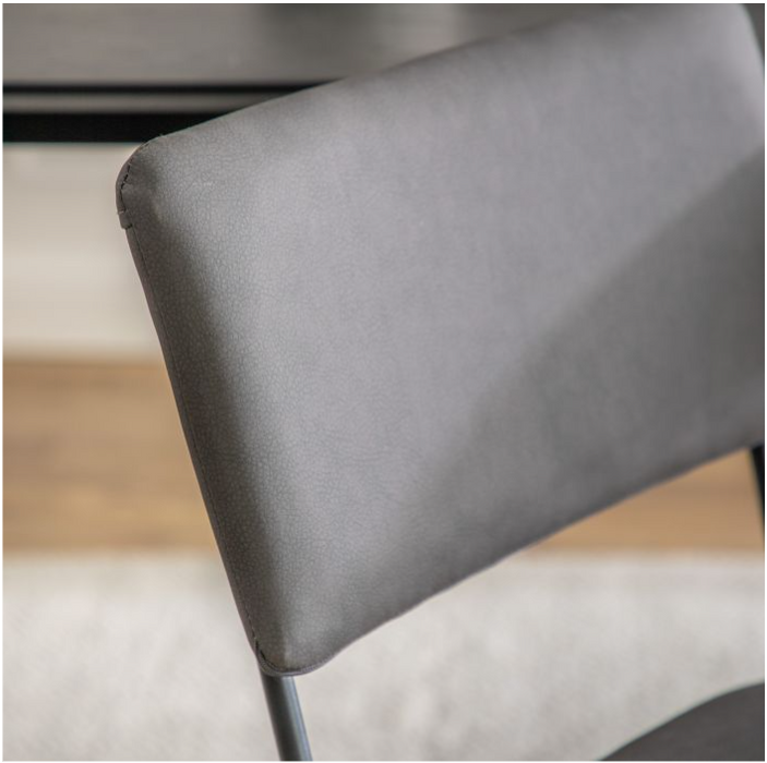 Lyon Dining Chair, Grey Leather, Black Iron Frame - Set of 2