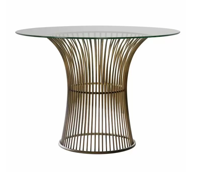 Douai Round Dining Table, Clear Glass, Bronze Metal