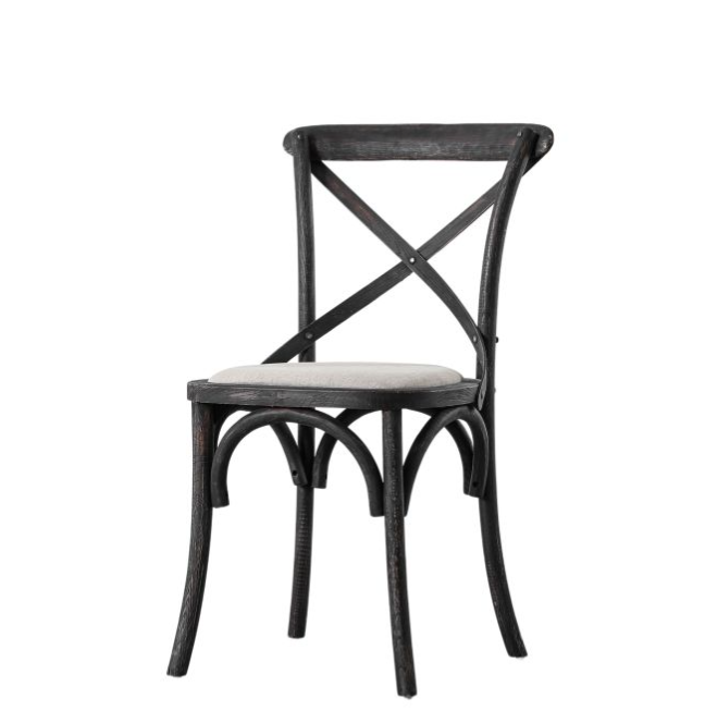 Paris Dining Chair In Natural Linen Seat & Black Wood Frame - Set of 2