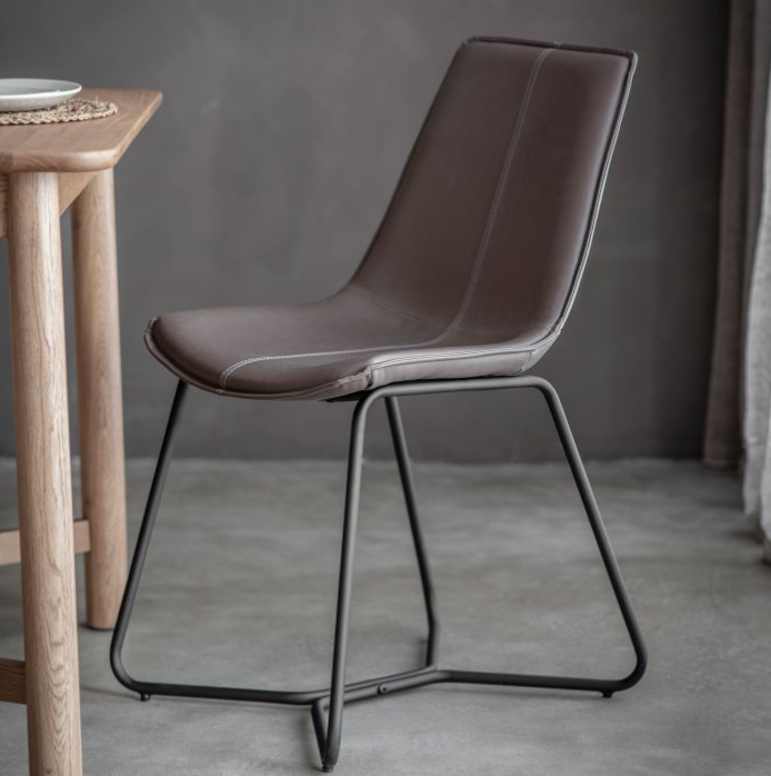 Conrad Dining Chair In Ember Leather & Metal Legs