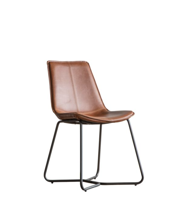Conrad  Dining Chair In Tan Leather & Metal Legs