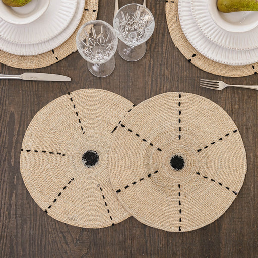 Madison Placemat, Brown Seagrass, Black Stitching, 36cm