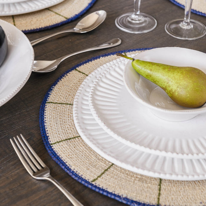 Madison Green Placemat, Brown Seagrass, Navy Border, 38cm