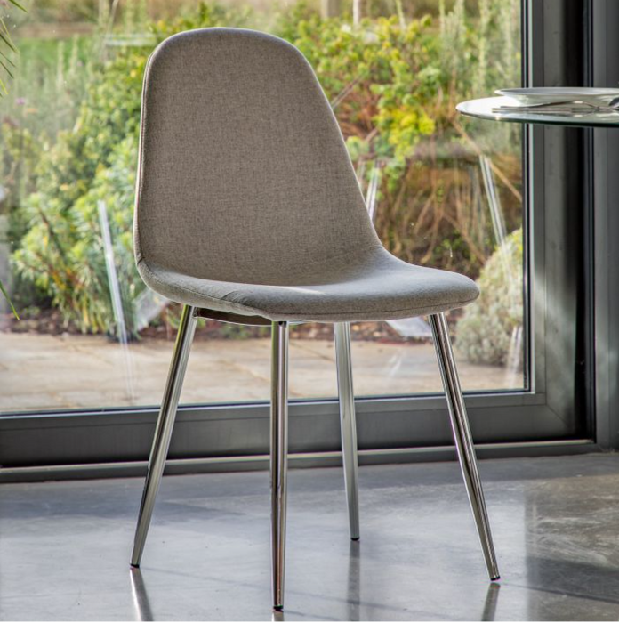 Marston Dining Chair In Light Grey Fabric & Chrome Legs - Set of 2