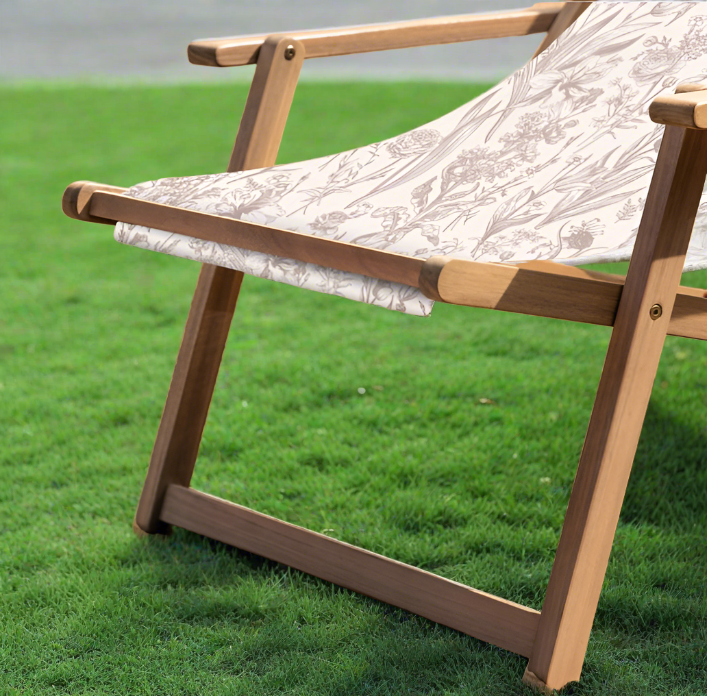 Renzo Outdoor Deck Chair, Clay Flora, Natural Wood