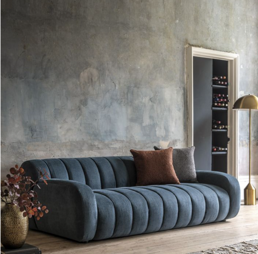Milan 3 Seater Sofa, Dusty Blue Fabric, Retro Designs, Cushions