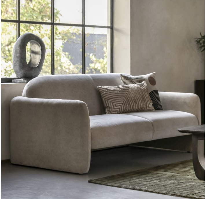 Brooklyn 3 Seater Sofa, Cream Fabric, Simple Back, Straightforward Arms