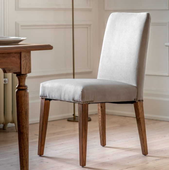 Belgrave Dining Chair In Dove Velvet With Oak Legs - Set Of 2
