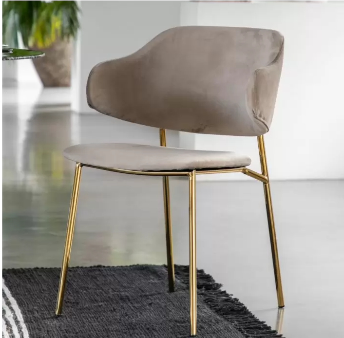 Whitley Dining Chair In Taupe Fabric & Gold Metal Legs - Set of 2