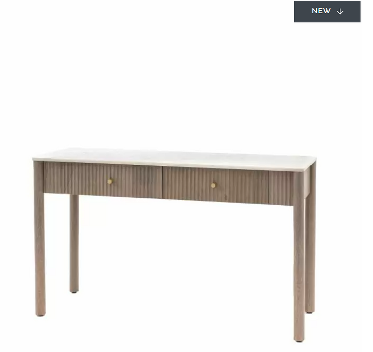 Ravenna 2 Drawer Console Table, White Marble, Natural Mango Wood, Due back In 14/04/2024