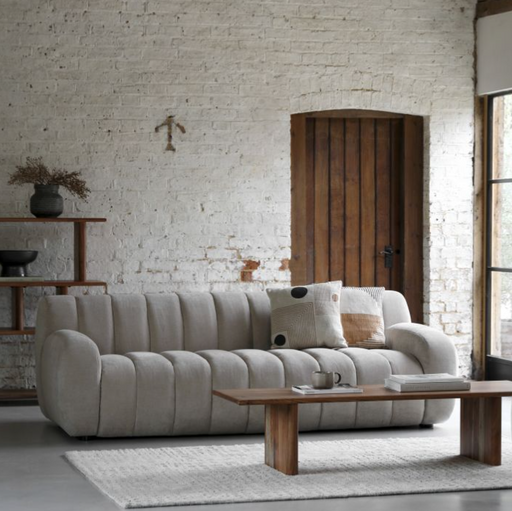 Milan 3 Seater Sofa, Cream Fabric, Retro Designs, Cushions