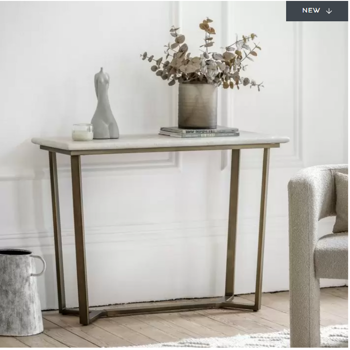 Montpellier Console Table, Off White Stone Effect, Bronzed Brass