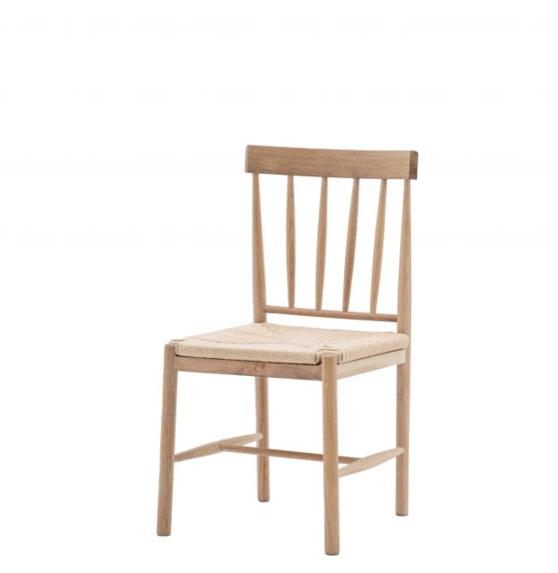 Stockton Farmhouse Dining Chair In Natural Wood & Woven Rope Seat - Set Of 2