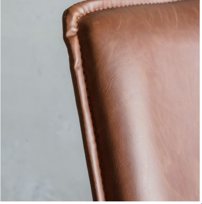 Conrad  Dining Chair In Tan Leather & Metal Legs