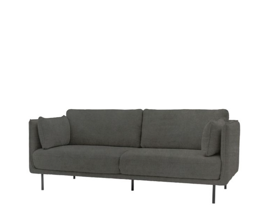 Chiswick 3 Seater Sofa, Truffle Velvet Fabric, Slim Arms, Black Metal Legs, Side Cushions