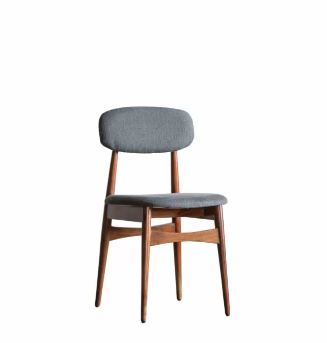 Madrid Dining Chair In Grey Fabric & Walnut - Set of 2