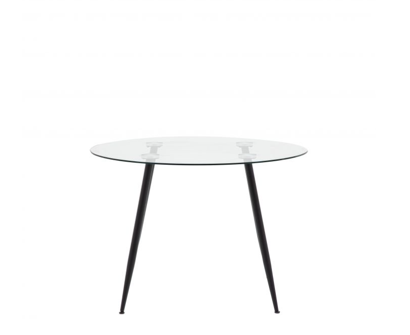 Carlton Round Dining Table, Glass Top, Black Metal Legs - Small