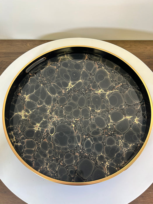Gold & Black Decoratrive Trays, Round, Abstract Design