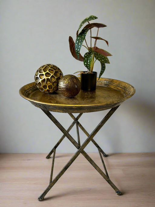 Lyon Side Tray Table, Aged Gold Metal, Round Top 