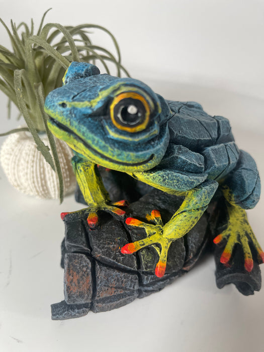 African Tree Frog Blue/Yellow Sculpture