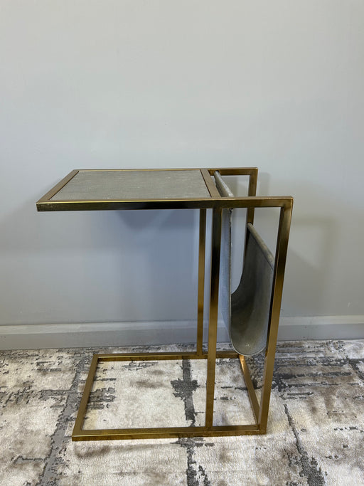 Faux Shagreen Side Table, Magazine Rack, 61 x 49 cm