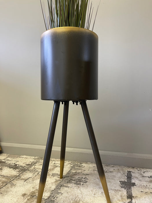 Gunmetal Grey & Gold Indoor Metal Tripod Planter - 69 x 30 cm - Small