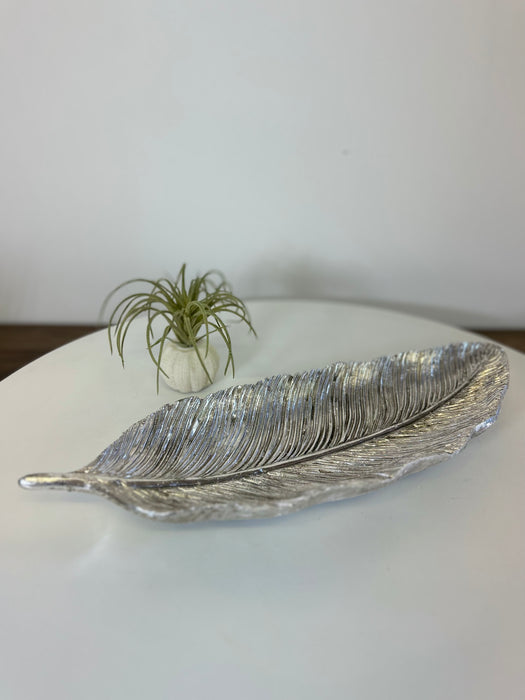 Distressed Silver Feather Bowl / Dish - 42 x 14 cm