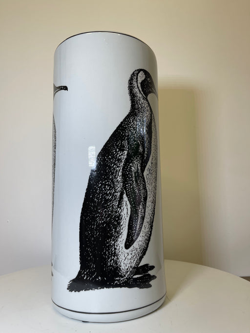 Umbrella Stand Holder Vase, Black, White, Ceramic, Penguin Design - 47 x 21 cm