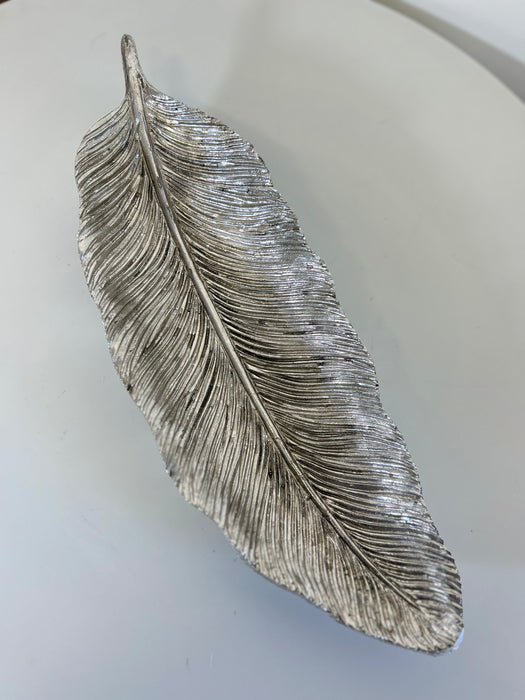 Distressed Silver Feather Bowl / Dish - 42 x 14 cm