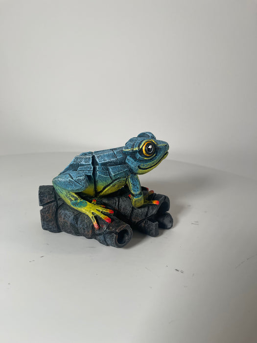 African Tree Frog Blue/Yellow   Sculpture