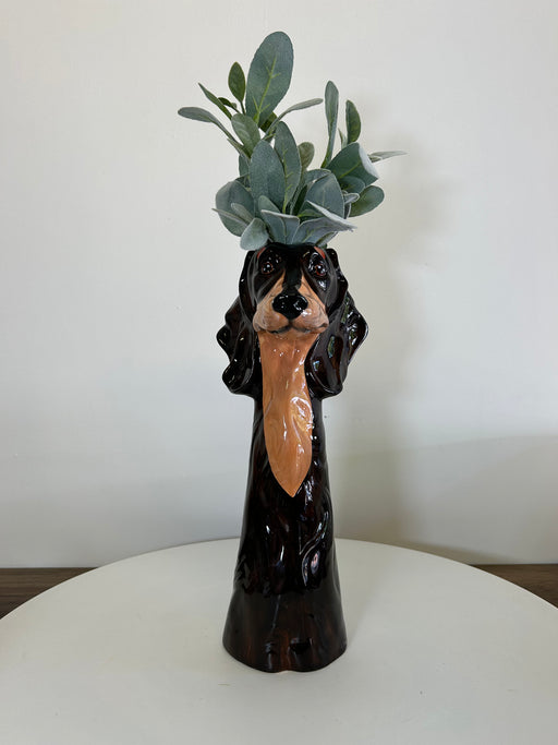 Dachshund Flower Stem Vase, Tall, Ceramic, Black
