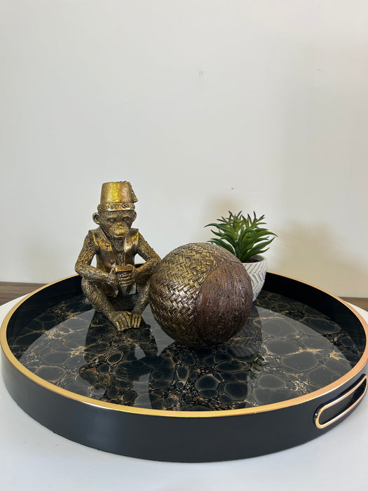 Tara Decorative Gold & Black Round Tray