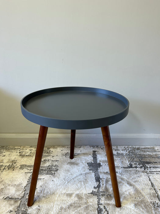 Tripod Side Table, Pine Wood Brown Legs ,Dark Grey Round Top, 41 x 44 cm
